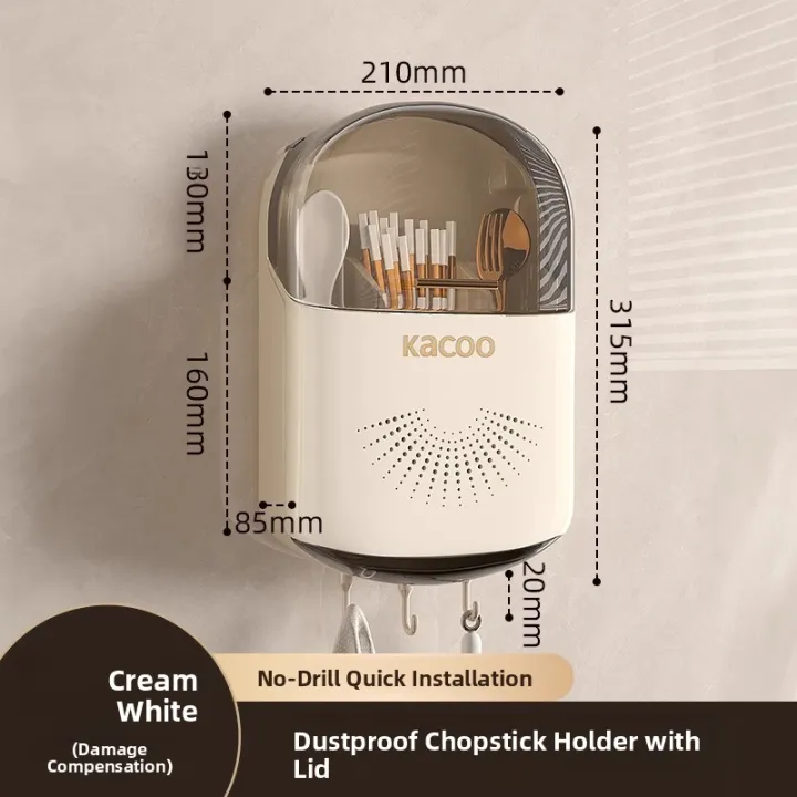 Wall-Mounted Kitchen Storage Box Spoon Chopsticks Holder Draining Rack No-Punching Required Plastic Chopsticks Organizer
