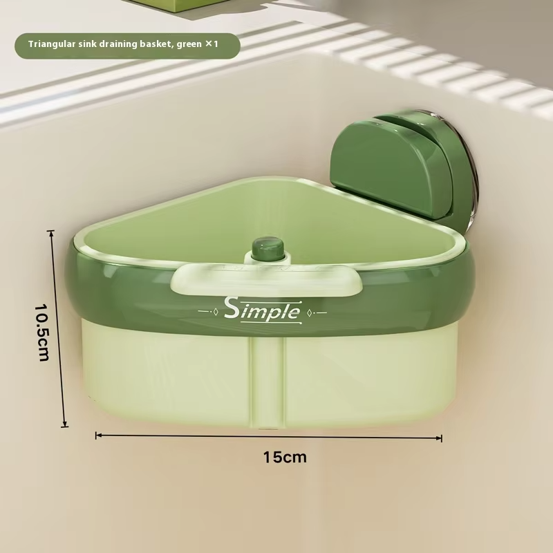 Triangular sink storage rack, food waste basket