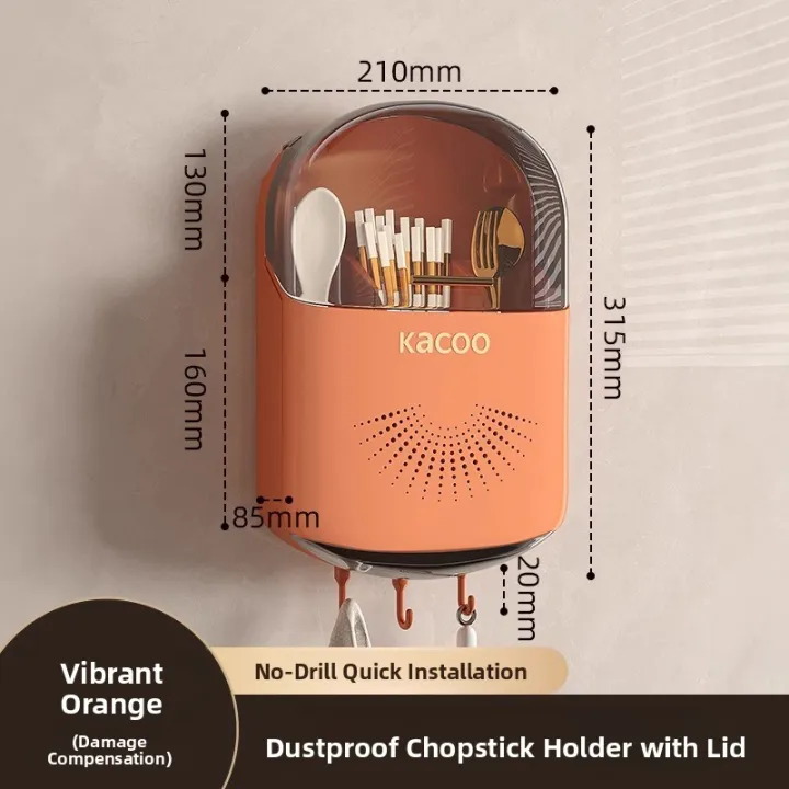 Wall-Mounted Kitchen Storage Box Spoon Chopsticks Holder Draining Rack No-Punching Required Plastic Chopsticks Organizer
