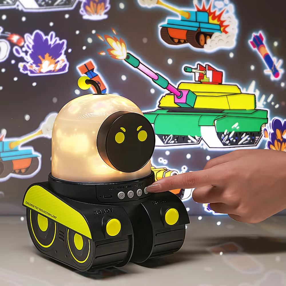 Frunild 2025 New Robot Tank LED Starry Sky Projector Mini Music Box Night Light®