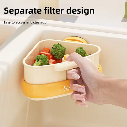 Triangular sink storage rack, food waste basket