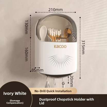 Wall-Mounted Kitchen Storage Box Spoon Chopsticks Holder Draining Rack No-Punching Required Plastic Chopsticks Organizer