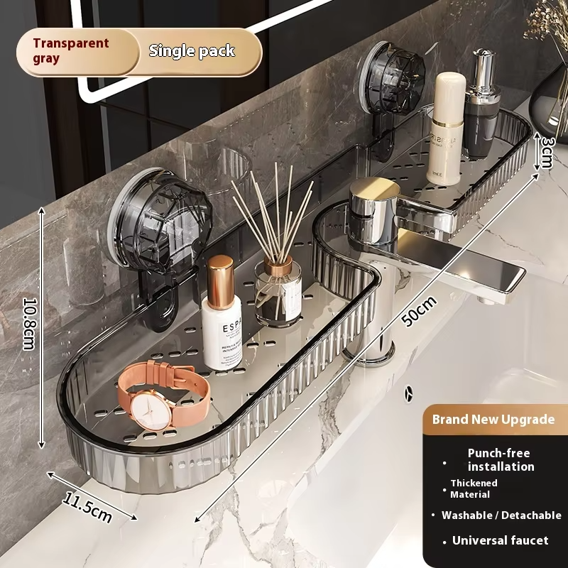 Popular transparent suction cup wall-mounted faucet storage rack