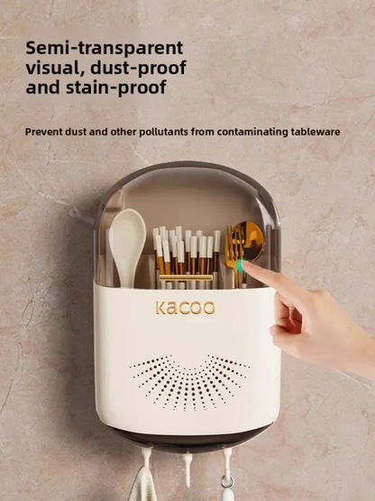 Wall-Mounted Kitchen Storage Box Spoon Chopsticks Holder Draining Rack No-Punching Required Plastic Chopsticks Organizer