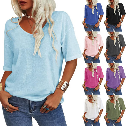 Women's Solid Color V-Neck T-shirt
