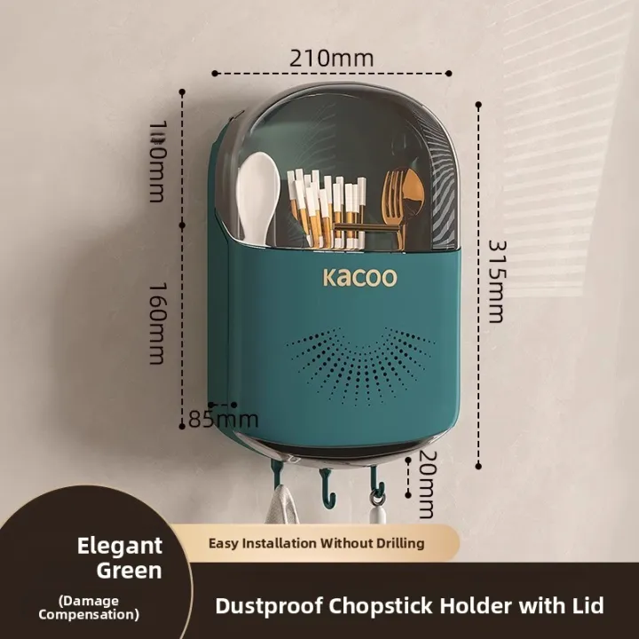 Wall-Mounted Kitchen Storage Box Spoon Chopsticks Holder Draining Rack No-Punching Required Plastic Chopsticks Organizer