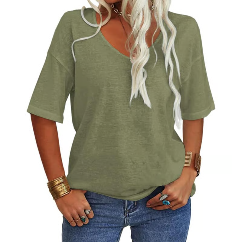 Women's Solid Color V-Neck T-shirt